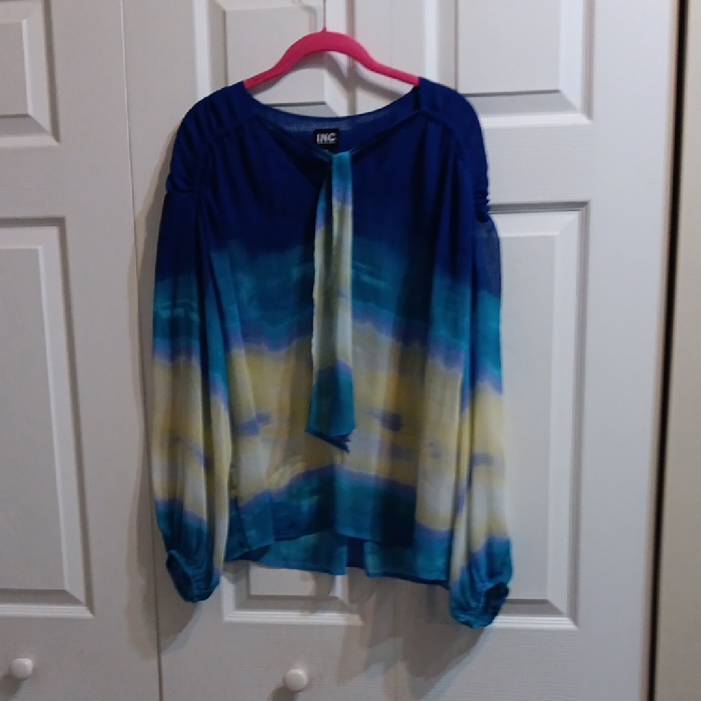 INC Women's Blue and Yellow Ombre Blouse ($6 Is The Lowest Price)